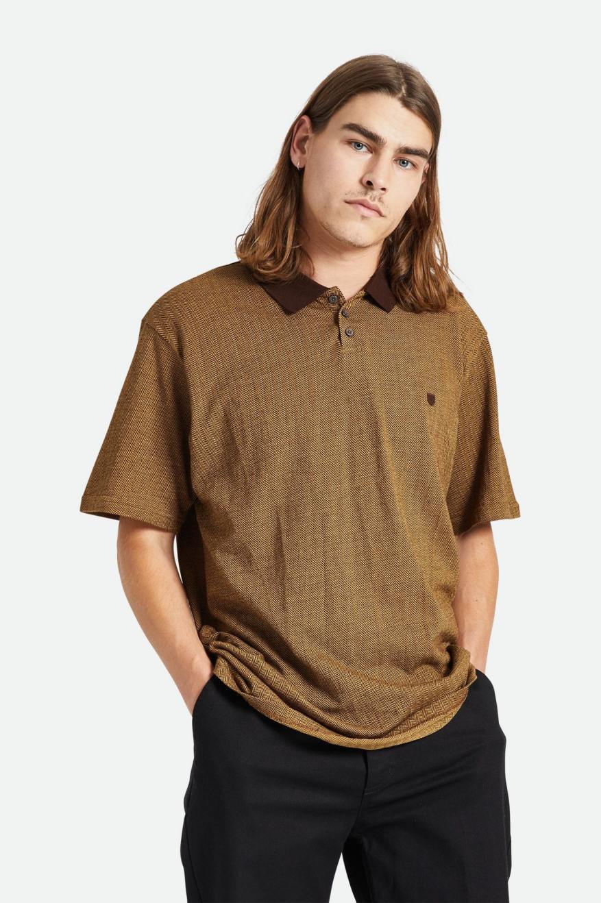 SHIELD HERRINGBONE S/S POLO -  DARK EARTH/ANTELOPE