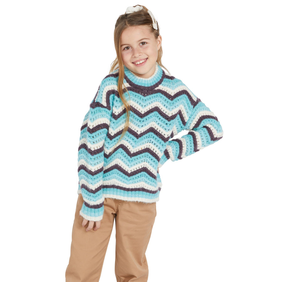 ZIGZY ZAGZY SWEATER -  AQUA
